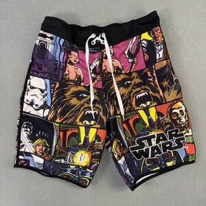 Men's STAR WARS Board Shorts Comic Book Lined Stretch Swim Trunks Black Size S